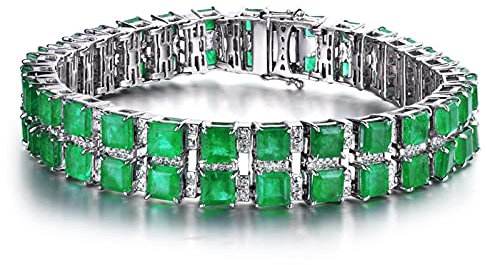 Daesar Damen Armband 750 Weißgold 2 Reihen mit Smaragd 8.93ct, Frauen Armband Diamant Echt Weißgold Bettelarmband Charm