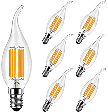 MAYCOLOR Ampoule E14 Flamme 6W Equivalent 60W 600Lumen, Blanc Chaud 2700K, Ampoule LED Bougie Petit Culot pour Lustres, Lustres en Cristal, Luminaires Décoratifs, Non-dimmable, Verre, Lot de 6