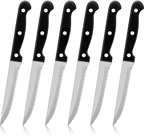 Herogo Steakmesser Set 6-teilig, Edelstahl Steakmesser, Gezacktes Steak Messerset mit rutschfesten Griffe, Scharfen Steak Besteck Messer, Spülmaschinenfest & Rostfrei