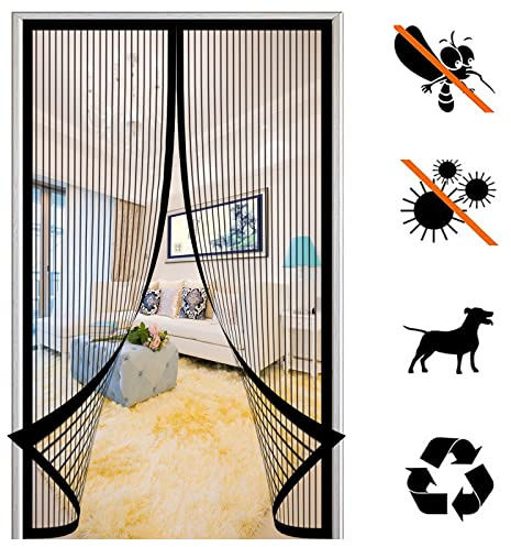Magnet Fliegengitter TüR, Magnetischer Insektenschutz BalkontüR Automatisches SchließEn Selbstklebend Moskitonetz Ohne Bohren, für Wohnzimmer TerrassentüR-Black-a||80x205cm(31x80inch)
