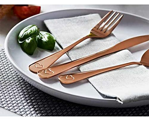 AJ Copper Cutlery Set 16pc Heart Stylish Copper Cutlery for The Contemporary Kitchen.Love Heart (Detail on Each Piece)