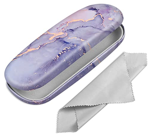 FINTIE Hardcase Brillenetui - Tragbare Hartschale Brillenetui mit Brillenputztuch - Etui für Brillen und Sonnenbrille, Lila Marmor
