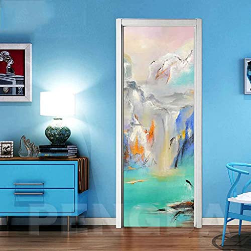 CBWRAW Stickers De Porte 3D Imperméable Auto-Adhésif Intérieure Art Décoration Trompe l'oeil Cascade De Paysage Stickers Murale pour Adulte Enfant Salle Bain Salon Chambre Poster 90x200cm
