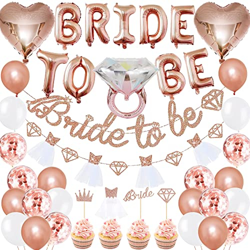 HORDUET JGA Deko Frauen Junggesellenabschied Frauen Zubehör Bride to Be Banner Herzform Folienballons Roségold Konfetti Ballons für Brautparty Junggesellinnenabschied Deko