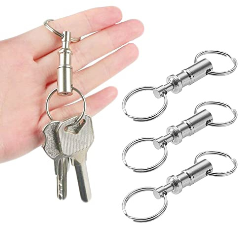 CooBigo 3 Pack Quick Release Detachable Keychain Dual Pull Apart Key Chain Spring Split Snap Separate Double Key Ring Lock Valet Keys Flashlights DIY Crafts Accessories