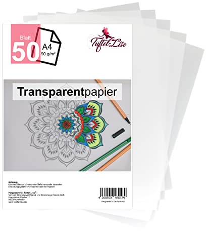 Tüftel-Lise Premium Transparentpapier A4 mit 50 Blatt | 90g Vielseitig verwendbar transparentes Pergamentpapier z.B. als Pauspapier, Architektenpapier, Skizzenpapier. Ideal zum bedrucken und zeichnen
