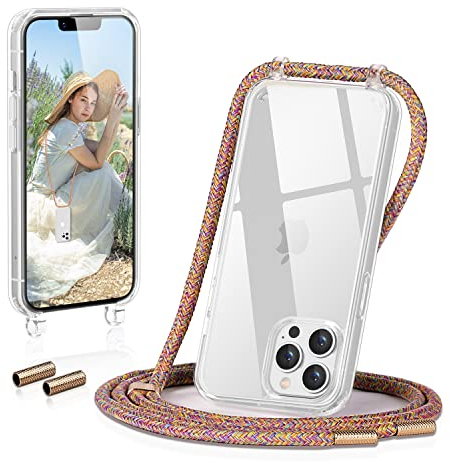 GOODVISH Cover Trasparente con Cordino per iPhone 13 PRO Max 6.7'',Custodia con Regolabile Collana per iPhone 13 Pro Max, [Antiurto] [AntiGraffio] [Antiscivolo] Case con Laccio Tracolla，Arcobaleno