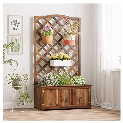 Pflanztisch, Drinnen draußen Rechteckiger Erhöhter Holzpflanzer, Freistehender Blumenkasten Mit Einer Höhe Von 48 Zoll Für Gartenhof,Natural,65x37x120cm