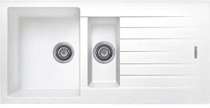 Cookology Arezzo Double Bowl Granite Composite Kitchen Sink - 1.5 Inset and Drainer - White