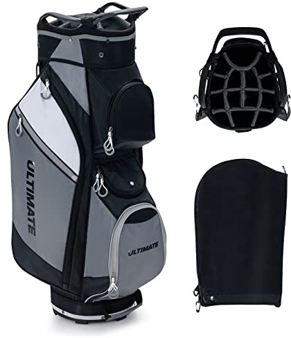 COSTWAY Golf Cart Bag, Golf Trolley Bag with 14 Way Dividers, Cooler Bag, Shoulder Strap and Rain Hood, Lightweight Golf Clubs Strorage Bags for Men & Women