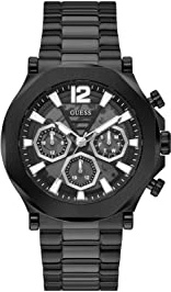 Guess Men's 46mm Watch - Black Strap Green Dial Gold Tone Case