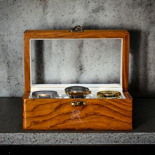 Royal Craft Expertise Uhrenbox für Männer und Frauen - Großer Glasdeckel, 3 Fächer, Indisches Rosenholz - Uhrenetui für Valentinstag