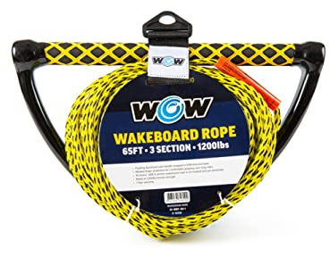 WOW Sports 65 ft Watersports Rope - 3-Section - UV Treated - 4,150-lb Strength - Floating Handle - For Wake & Ski