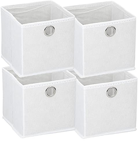 Murago - 4er Set Faltbox ca. 15x15x15 cm Weiß - Würfel Aufbewahrungsbox faltbar Einschub Korb Schubladen Unterwäsche Organzier Boxen Stoff Regalkorb Klappbox klein