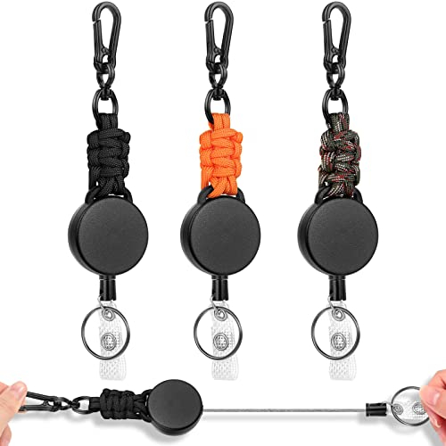 Selizo Schlüsselanhänger Ausziehbar,3 Stücke Schlüsselband Ausziehbar Ausweis JoJo mit 60cm Ausziehbar Stahlseil,Einziehbarer Schlüsselanhänger Schlüsselkette mit Karabiner (Carabiner C)