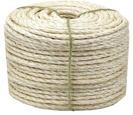 White Sisal Rope 1/6 Inch by 164-Feet for Cat Scratching Post Tree Tower Replacement Repair and Replace, DIY Hemp Twine Rope for Kittens Shelves Furniture Window Bed Perch House Climbing, 4mm by 50m