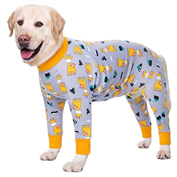 BT Bär Große Hundekleidung, Elastische Pet Onesie Schützen Gelenke Anti-Haar Anti Lecken, Wundschutz Pet Pyjamas Hund Overall Für Mittlere Große Hunde (XXXL, Graue Giraffe)