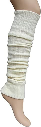 Top Linen (NW) Ltd Dance Plain Ribbed Leg Warmers - Plain Leg Warmer Fluorescent 80s Party Neon Ballet Dance & Ice Skating - Made In UK (Leg Warmers - Pack of 2 Cream)