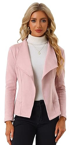 Allegra K Veste en daim synthétique ouvert sur le devant pour femme, rose, S