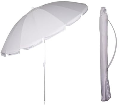 VIRSUS Ombrellone da Spiaggia con Cupola Antivento 918G, Diametro 240 cm, 16 Stecche in Fibra, Tessuto Poliestere 440gr, Asta Alluminio, Ombrello Mare con Sacca Tracolla (Grigio)