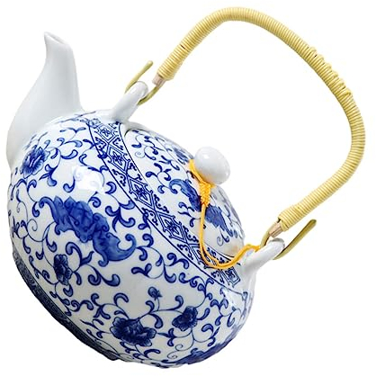DOITOOL Henkeltopf Aus Blauem Und Weißem Porzellan Chinesischer Teekessel Kaffee- Espresso- Pot Wasserkocher Aus Porzellan Töpfertee Blaues Und Weißes Porzellan Büro Antiquität
