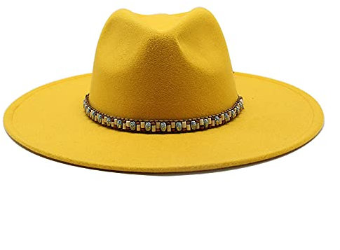Fedora Trilby Filzhut Hut Damen Fedora Hut Herren Hut Große Krempe Hut Jazz Hut Damen Hut Mode Hut Filzhut M (56-59Cm) Gelb
