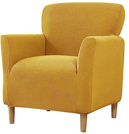 Lukery Jacquard Stretch Sofabezug rutschfest Sofaüberwürfe mit Armlehnen 1 Sitzer, Einfarbig Wohnzimmer All-Inclusive Kleines Sofa/Sesselbezug für Hotel Schlafzimmer Zuhause (Kurkuma)