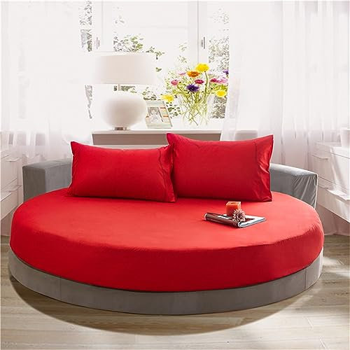 FANSU Runde Spannbettlaken, Weiche Baumwolle Spannbetttuch Atmungsaktiv Boxspringbett Einfarbig Matratzenschoner für Hotel Wasserbett Matratze (220x220+25cm,Rot)