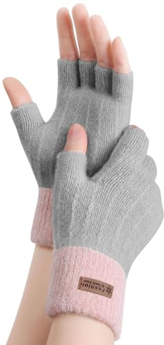 FCHUI Guantes de Invierno sin Dedos - Guantes de Punto Cálidos de Media Mano para Mujer Guantes Térmicos sin Dedos para Damas de Media Mano para Correr y Esquí, gris, M