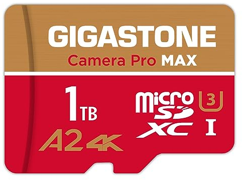 [5 Jahre kostenlose Datenrettung] GIGASTONE 1TB Micro SD Karte, Kamera Pro MAX, bis zu 160/140 MB/s, MicroSDXC-Speicherkarte für DJI, Gopro, Insta360, Dashcam, 4K Video, A2 4K U3 UHS-I + Adapter