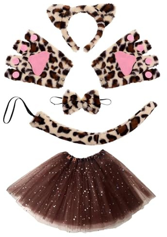 SHOWHEEL Katzenkostüm Kinder, Kostüm Katze Mädchen, Tierkostüm Kinder, Kostüm Kinder, Cosplay Set für Karneval Halloween Motto Party