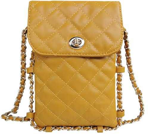 Larswon Handy-Umhängetasche, gesteppte Taschen, Handy-Geldbörse, weiche Kette, Crossbody-Tasche, Handy-Geldbörse für Damen, gelb, Medium