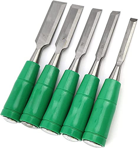 5-teiliges Holzschnitz-Meißel-Set 3/8, 1/2, 5/8, 3/4, 1 Holz-Meißel-Set Premium-Meißel-Set für Softgrip-Griffe zum Schnitzen, DIY-Drehwerkzeuge