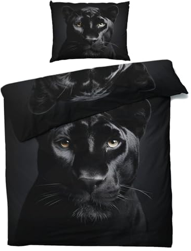 QEODAH Winter Bettwäsche 135x200 Schwarzer Panther - Wilde Tiere Bettbezug 135 x 200 2er Set - Wendebettwäsche & Kissenbezug - Weiche Mikrofaser Bettwäsche-Sets mit Reißverschluss