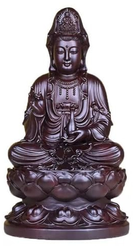 Qeyize Holzschnitzerei Quan Yin Buddha sitzt auf einer Lotusstatue, Guanyin, Kwan Yin, Kuanyin, Göttin der Barmherzigkeit