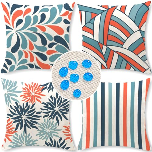 Cirzone Outdoor Kissen 4er Set Kissenbezug 45x45 Deko Wohnzimmer Leinen für Deko Wohnzimmer, Garten, Balkon