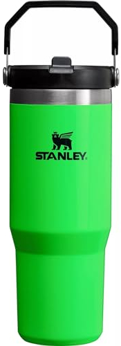 STANLEY IceFlow - Vaso con popote abatible de acero inoxidable (verde neón, 30 onzas)