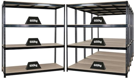 PROREGAL Mega Deal 5X Profi Schwerlastregal Bison, HxBxT 200x180x60cm mit Fachlast 600kg, 4 Fachböden, Schwarz, Steckregal Garagenregal Lagerregal Werkstattregal Weitspannregal
