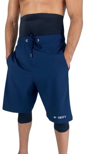 Modesty Maillot de Bain Homme Musulman Long Awrah avec Legging Intégré Séchage Rapide Anti-UV - Taille M - Bleu Marine