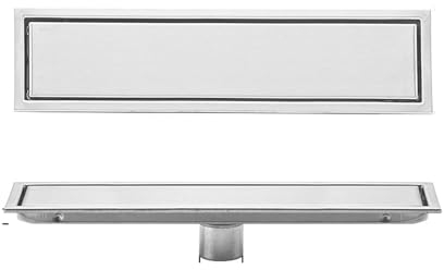 JSDQQG 2In1 Befliesbar Doppelseitige Bodenablauf Komplettset,Linearer Duschablauf Mit Haarsieb,Rechteck Duschrinne Gitter Deckel,10 * 60cm