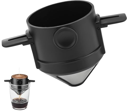 Pour Over Coffee Dripper, Portable Pour Over Coffee Dripper - Travel-Friendly Filter for Paperless Drip Cup Coffee Maker, Reusable Stainless Steel Cone Filter