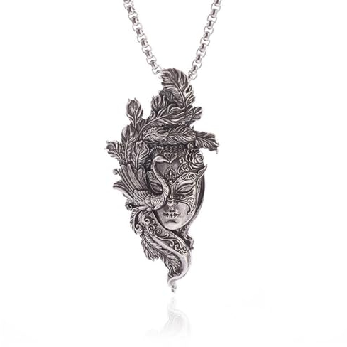 GZHENGZG Herren Halsketten und Damenschmuck Neo-Gothic Stil Anhänger Halskette für Männer und Frauen Vintage Hexengesicht Halloween Party Ornament Geschenke Geschenk