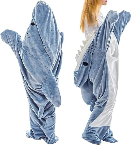 OKTAOAOO Hai-Decke, Super Weich Gemütlich Flanell Kapuzenpullover Hai Schlafsäcke, Erwachsene Einteiler Tragbar Hai-Decke Pyjama, Cosplay Hai-Kostüm, Geschenke für Hai-Liebhaber(Color:Blue,Size:XXL)