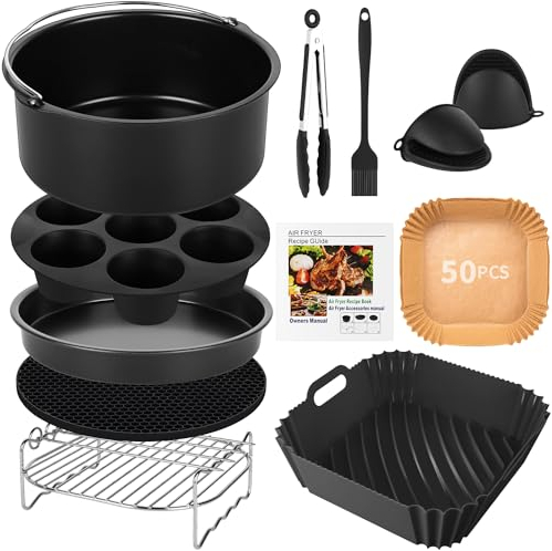 Airfryer XL e XXL Accessori 8 pollici 10 pezzi Friggitrice ad aria calda Set di accessori compatibili per COSORI 4,7L Philips 6,2L