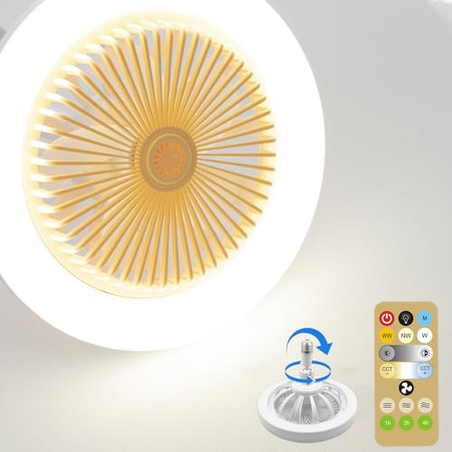 STHomedeco ventiladores de techo con luz - 52cm/20.5 E27Ventilador de Techo con Luz y Control Remoto, Protección contra paradas repentinas, 3 Velocidades,Timable (40W Blanco)