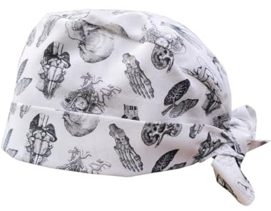 MEDIZAL FASHION - OP Haube Gebunden, Arzt Kostüm Zubehör Unisex, Hauben Stoff Wiederverwendbare, Krankenschwester Zubehör Baumwolle, Arzt und Medizinische Kappe - Anatomische Zeichnungen