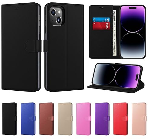 New Horrizon Luxury Case for iPhone 15 Leather Phone Case Cover,[Life time Support], PU Faux Leather Wallet Book Folio Flip Magnetic Shockproof Case with Card Slots (Black, For iPhone 15)