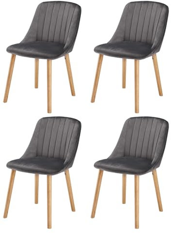 Goeurvant Esszimmerstühle Holzbeine 4er Set Samt Polsterstuhl Küchenstuhl Wohnzimmerstühle für Esszimmer Küche, Dunkelgrau