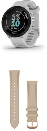 Garmin Forerunner 55 Easy to Use Lightweight GPS Running Smartwatch, White & Quick Release Band (20 mm) - Light Sand with 18K Rose Gold