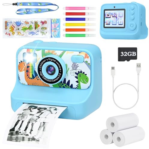srclo Kids Instant Print Selfie Camera for Boys & Girls, 1080P HD 2.4 Inch Screen Digital Camera with 3 Rolls Print Paper & 32GB Card, Perfect for 3-12 Years Old - Christmas & Birthday Gifts
